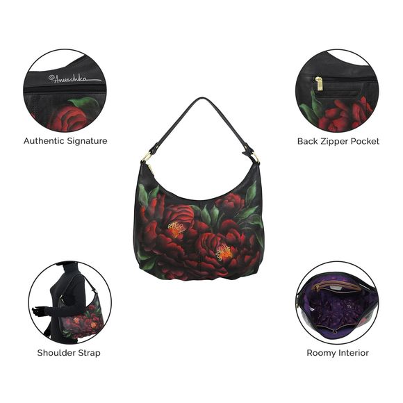 Orinal Hand-Painted Leather Ruched Hobo-Garden Llama ^-^ - Picture 6 of 6